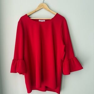 C’est La Vie Red Ruffle Sleeve Top size 3X New and perfect for holidays